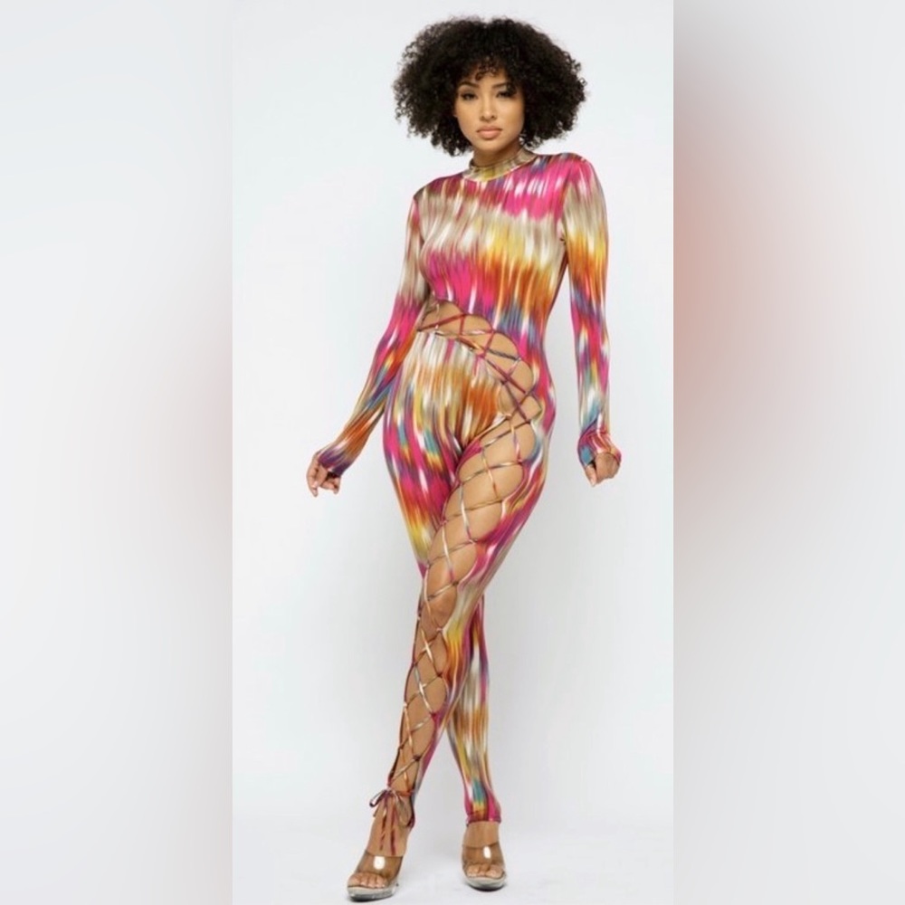PINK Abstract Cut-Out Jumpsuit